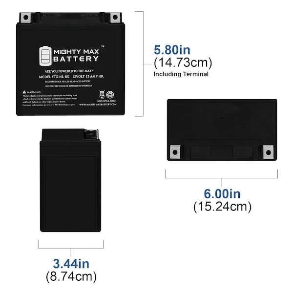 YTX14L-BS Replacement Battery For Drag Specialties DTX14L-BS